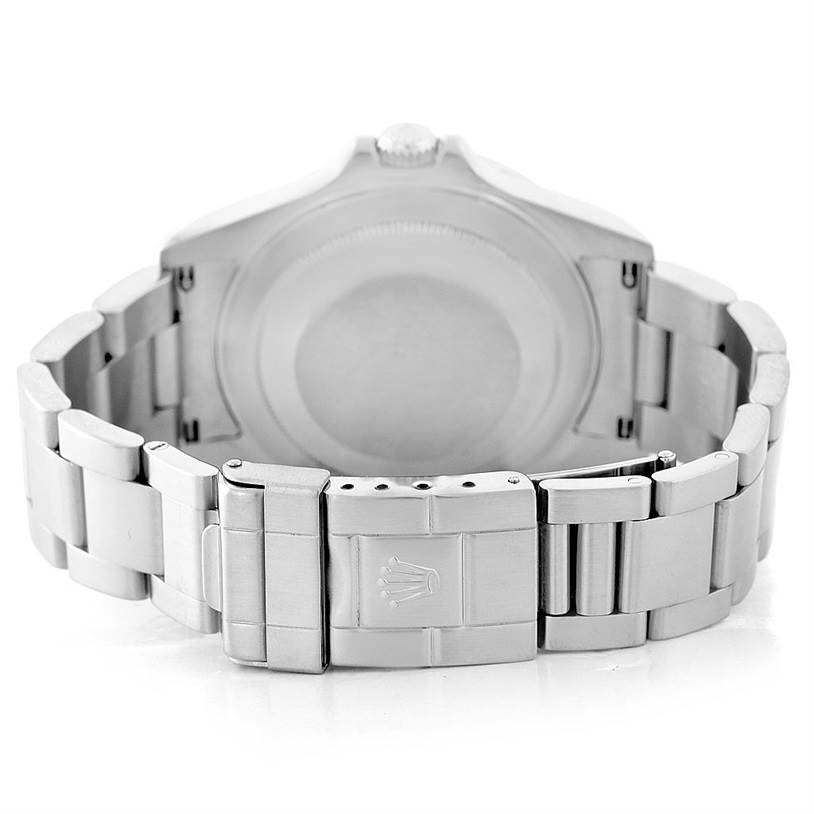 This image shows the back and bracelet of a Rolex Explorer 16570 Men
s Stainless Steel Black Dial 16570 Men
s Stainless Steel Black Dial watch.