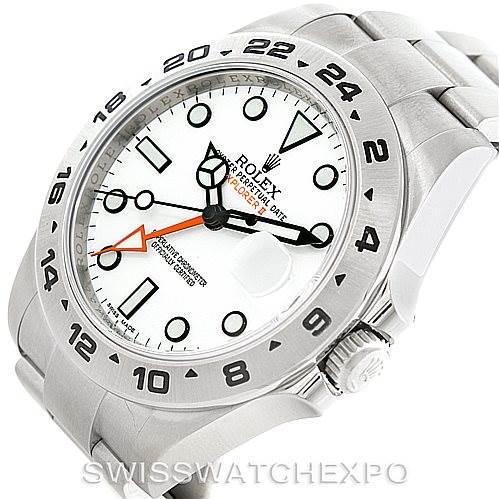 The image shows a side-angle view of a Rolex Explorer 216570 Men's Stainless Steel White Dial 216570 Men's Stainless Steel White Dial watch, highlighting the bezel, dial, bracelet, and crown.