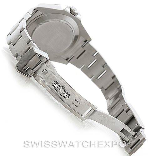 The image shows the open case back and bracelet of a Rolex Explorer 216570 Men's Stainless Steel White Dial 216570 Men's Stainless Steel White Dial watch at a slight angle.