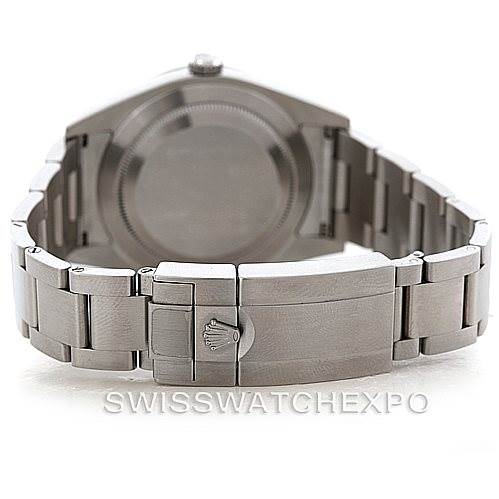 The image shows the back view of a Rolex Explorer 214270 Men's Stainless Steel Black Dial 214270 Men's Stainless Steel Black Dial watch, highlighting the closed clasp and bracelet.