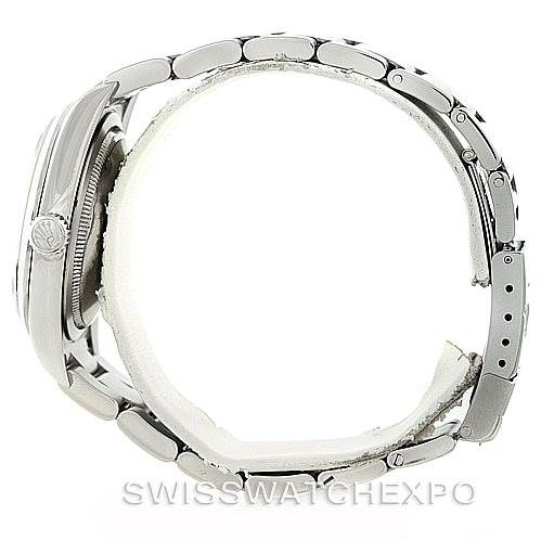 The image shows a side view of the Rolex Explorer 114270 Men's Stainless Steel Black Dial 114270 Men's Stainless Steel Black Dial model, highlighting its case and bracelet.