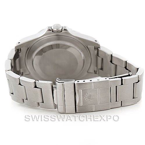 The image shows the rear view of a Rolex Explorer 16570 Men's Stainless Steel Black Dial 16570 Men's Stainless Steel Black Dial watch, focusing on the bracelet and clasp.