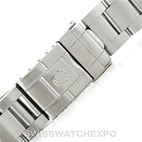 The image shows the clasp and part of the bracelet of a Rolex Explorer 16570 Men
s Stainless Steel White Dial 16570 Men
s Stainless Steel White Dial watch.