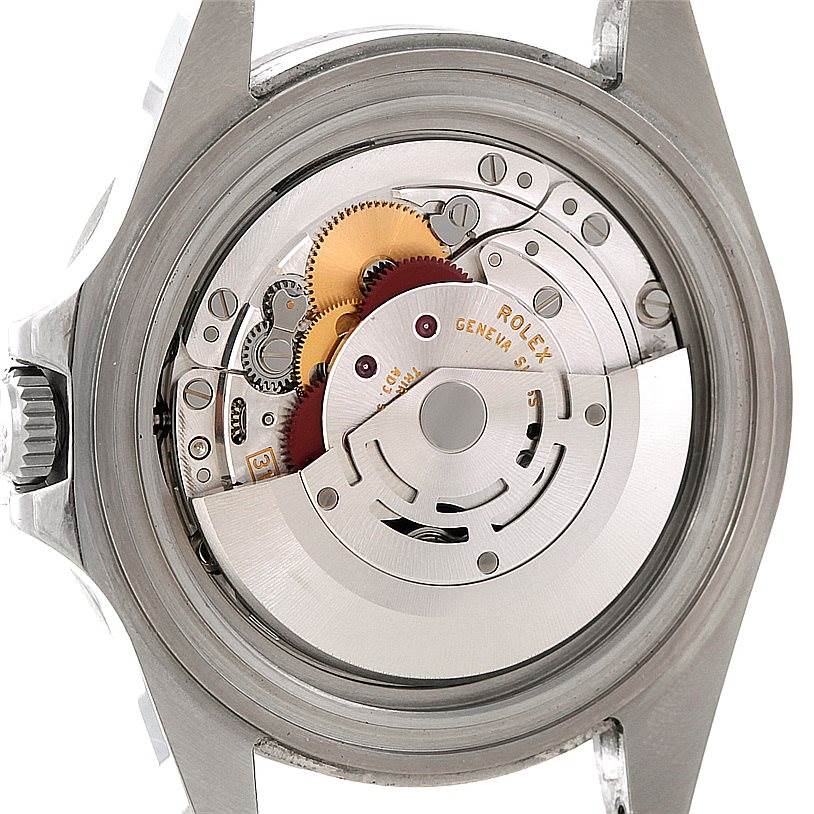 The image displays the internal movement mechanism of a Rolex Explorer 16570 Men's Stainless Steel White Dial 16570 Men's Stainless Steel White Dial watch from a rear angle.