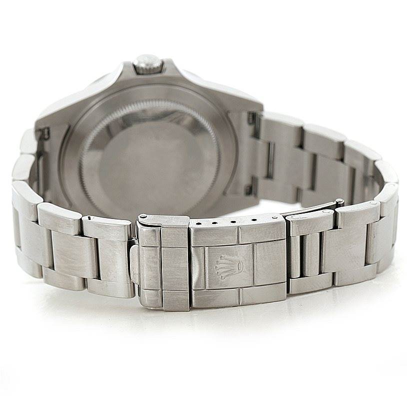 The image shows the back of a Rolex Explorer 16570 Men's Stainless Steel White Dial 16570 Men's Stainless Steel White Dial watch, focusing on the bracelet and clasp.