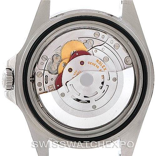 This image shows the back view of the Rolex Explorer 16570 Men's Stainless Steel White Dial 16570 Men's Stainless Steel White Dial model, revealing its intricate mechanical movement.