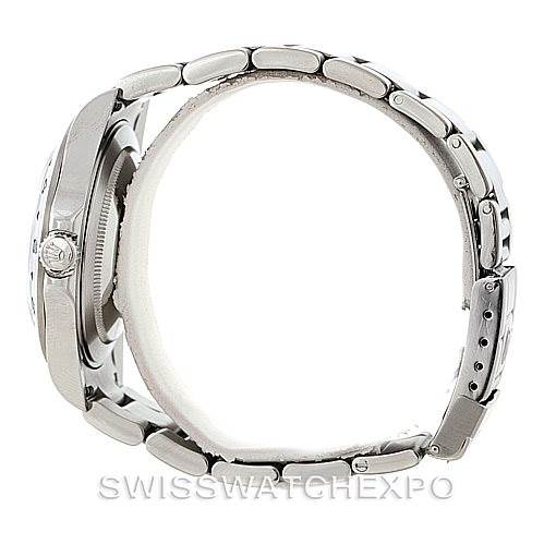 The image shows a side view of a Rolex Explorer 16570 Men's Stainless Steel White Dial 16570 Men's Stainless Steel White Dial watch, highlighting the case and bracelet.