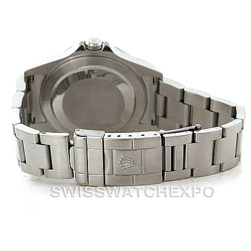 This image shows the back and bracelet of the Rolex Explorer 16570 Men's Stainless Steel White Dial 16570 Men's Stainless Steel White Dial, focusing on the clasp and case back.
