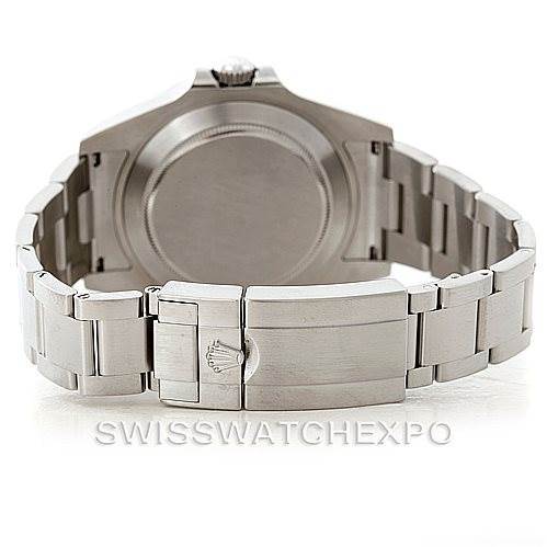 This image shows the back view of a Rolex Explorer 216570 Men
s Stainless Steel White Dial 216570 Men
s Stainless Steel White Dial watch, highlighting its solid case back and stainless steel bracelet.