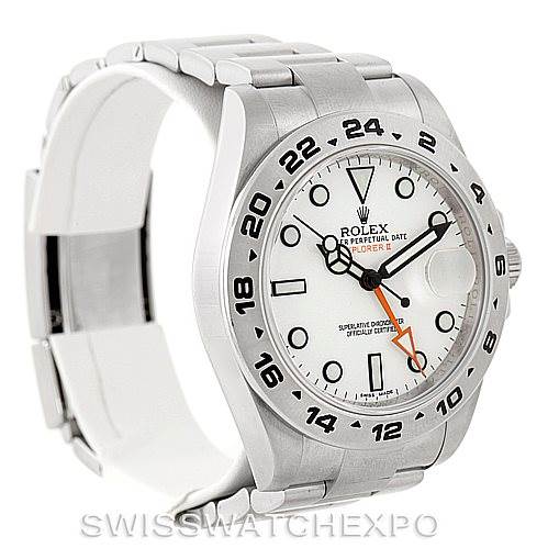 This image shows a side and front angle of a Rolex Explorer 216570 Men
s Stainless Steel White Dial 216570 Men
s Stainless Steel White Dial watch, highlighting its bezel, dial, and bracelet.