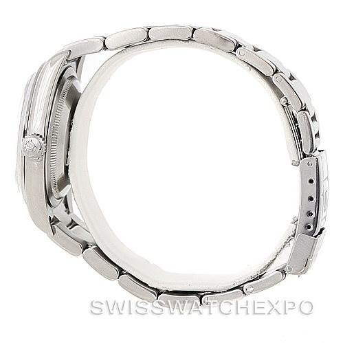 The image shows a side view of the Rolex Explorer 114270 Men's Stainless Steel Black Dial 114270 Men's Stainless Steel Black Dial watch, highlighting the case, crown, and bracelet.