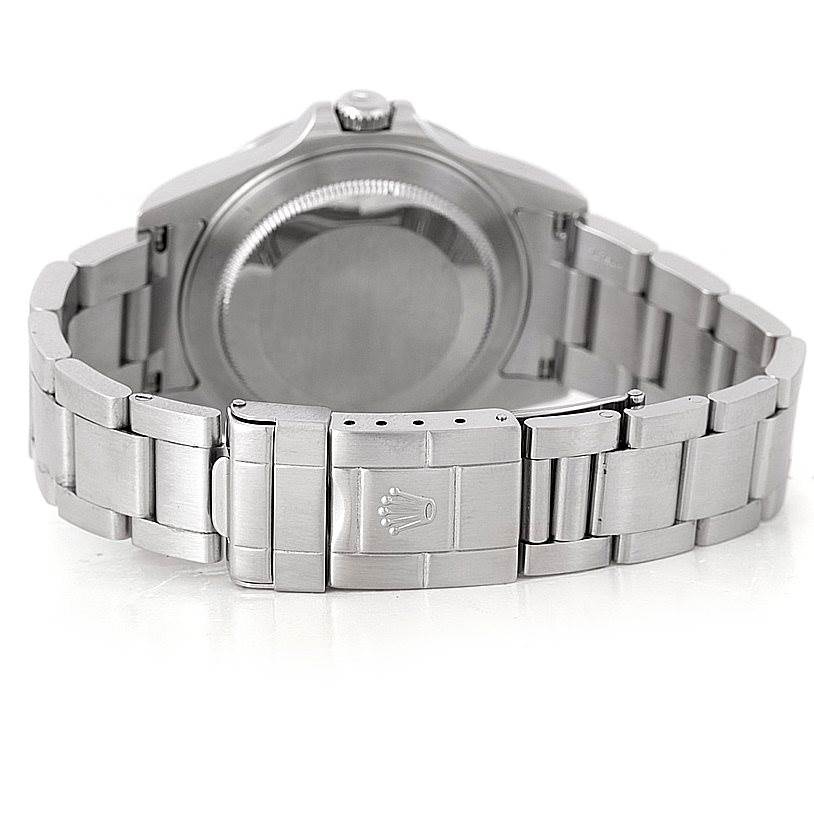 The image shows the back and bracelet of the Rolex Explorer 16570 Men's Stainless Steel White Dial 16570 Men's Stainless Steel White Dial model, with a focus on the clasp and caseback.