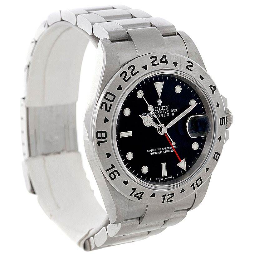 The image shows a Rolex Explorer 16570 Men's Stainless Steel Black Dial 16570 Men's Stainless Steel Black Dial model at a three-quarter angle, highlighting the watch face, bezel, and bracelet.