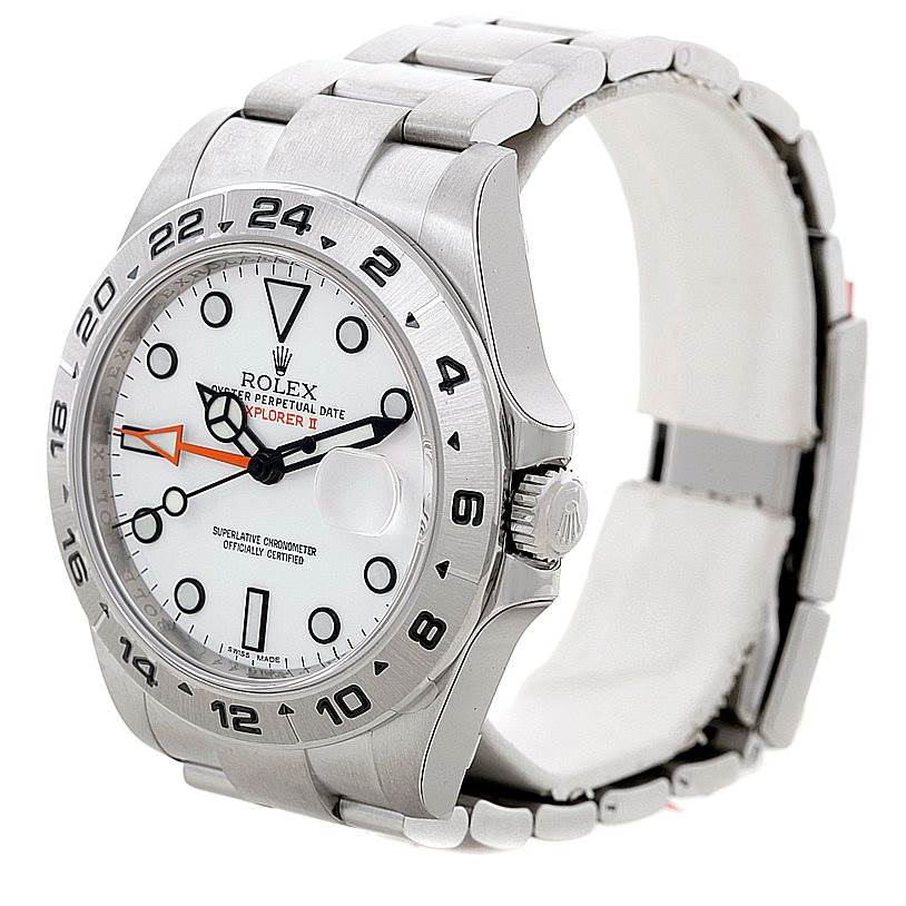 The image shows a Rolex Explorer 216570 Men's Stainless Steel White Dial 216570 Men's Stainless Steel White Dial watch from an angled side view, highlighting the face, bezel, and bracelet.