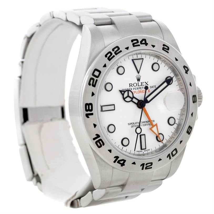 The image shows a front-left angled view of a Rolex Explorer 216570 Men's Stainless Steel White Dial 216570 Men's Stainless Steel White Dial watch, highlighting its face, bezel, and partially open bracelet.