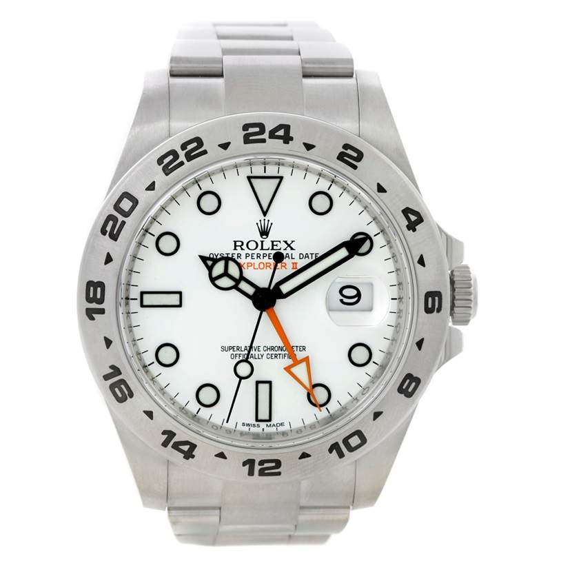 The image shows a front view of a Rolex Explorer 216570 Men's Stainless Steel White Dial 216570 Men's Stainless Steel White Dial watch, displaying its dial, bezel, hands, and bracelet.