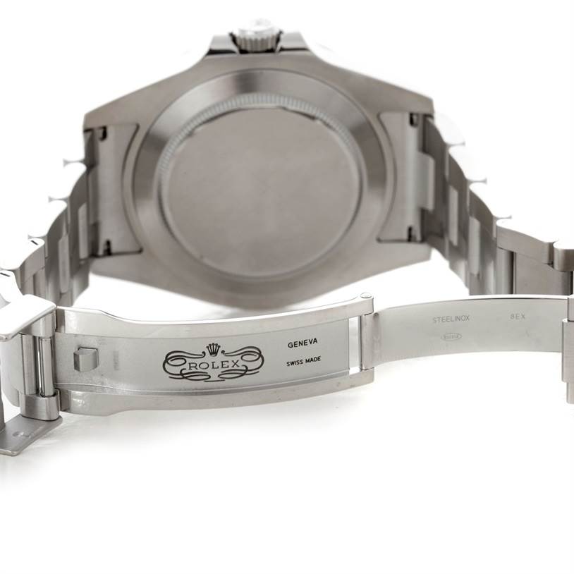 The image shows the back case and the open clasp of the Rolex Explorer 216570 Men's Stainless Steel White Dial 216570 Men's Stainless Steel White Dial watch.