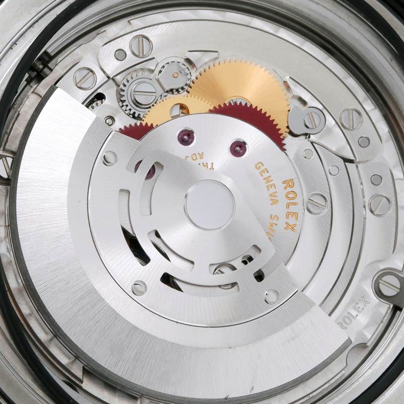 This image shows a close-up view of the Rolex Explorer 216570 Men
s Stainless Steel White Dial 216570 Men
s Stainless Steel White Dial watch
s internal mechanism.