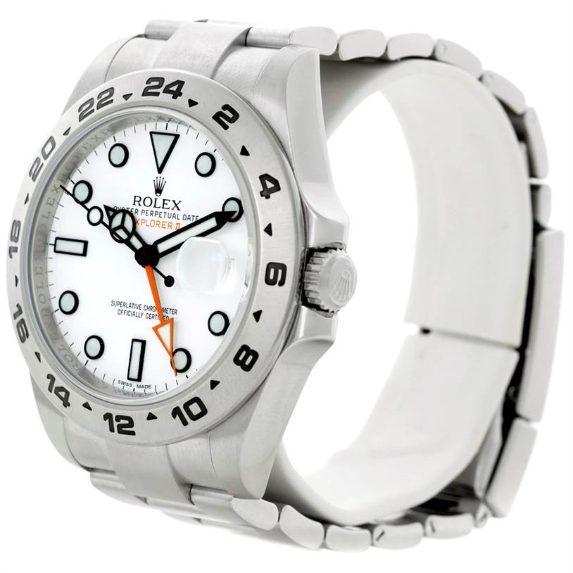 The image shows a Rolex Explorer 216570 Men
s Stainless Steel White Dial 216570 Men
s Stainless Steel White Dial watch at a three-quarter angle, highlighting its bezel, dial, crown, and bracelet.