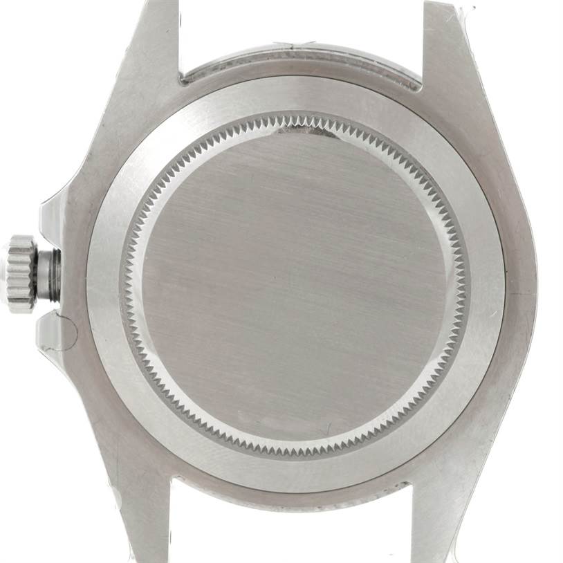 This image shows the case back and crown of the Rolex Explorer 216570 Men's Stainless Steel White Dial 216570 Men's Stainless Steel White Dial model watch.