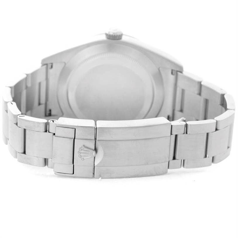 The image shows the back view of a Rolex Explorer 214270 Men's Stainless Steel Black Dial 214270 Men's Stainless Steel Black Dial watch, highlighting the clasp and bracelet.