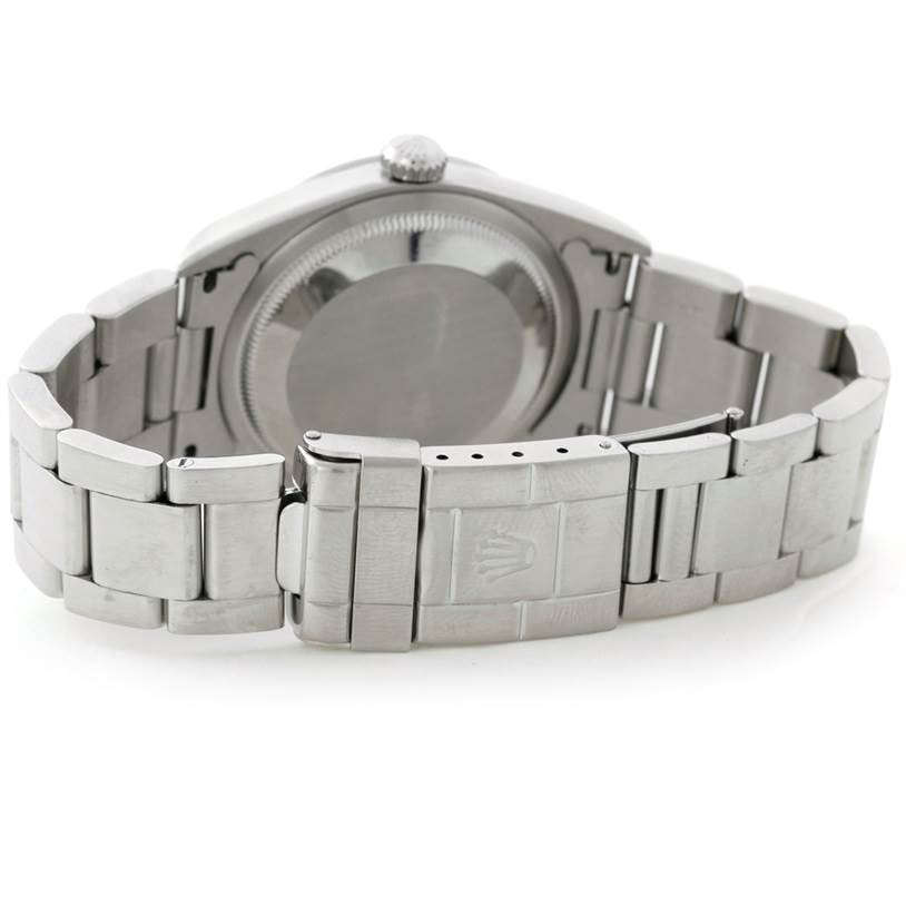 The image shows the back view of the Rolex Explorer 14270 Men's Stainless Steel Black Dial 14270 Men's Stainless Steel Black Dial watch, focusing on the case back and bracelet clasp.