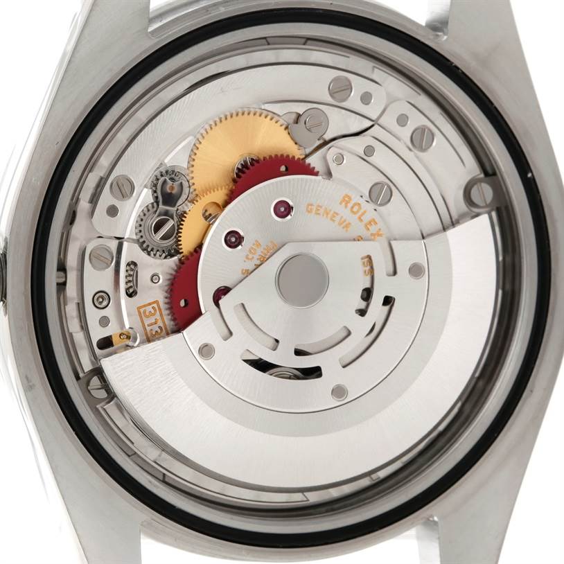 This image shows the internal mechanical movement of a Rolex Explorer 214270 Men's Stainless Steel Black Dial 214270 Men's Stainless Steel Black Dial watch, viewed from the back.