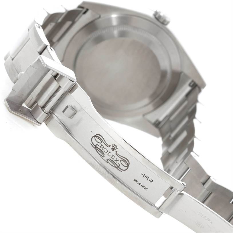 The image shows the clasp and case back of a Rolex Explorer 214270 Men's Stainless Steel Black Dial 214270 Men's Stainless Steel Black Dial watch, in an angled view.