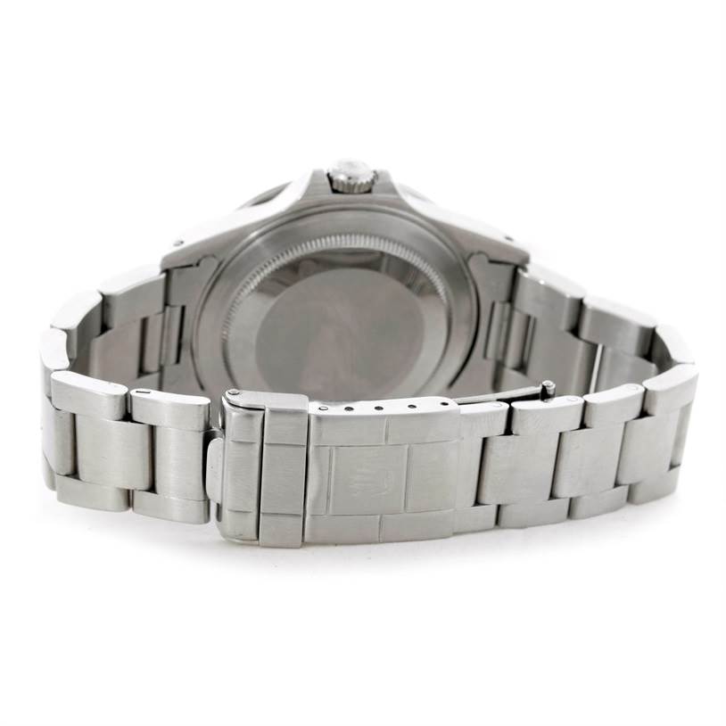 The image shows the backside and bracelet of a Rolex Explorer 16570 Men's Stainless Steel White Dial 16570 Men's Stainless Steel White Dial watch.