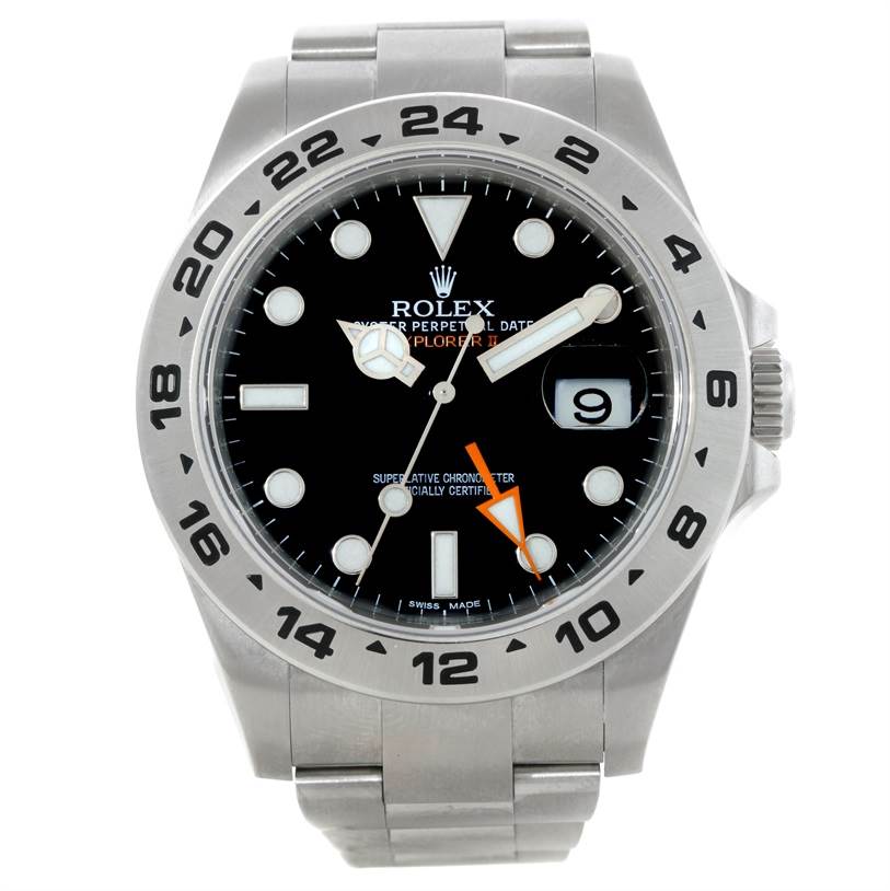 The image shows a front view of a Rolex Explorer 216570 Men's Stainless Steel Black Dial 216570 Men's Stainless Steel Black Dial watch, displaying the dial, bezel, hands, date, and part of the bracelet.