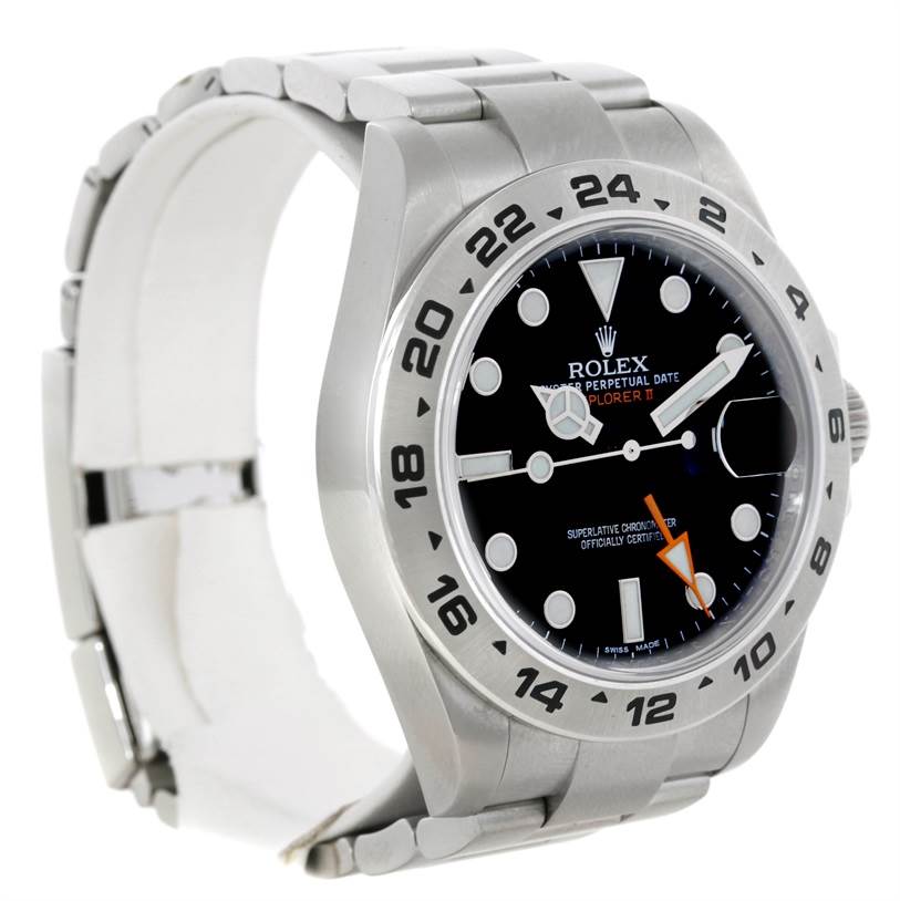 The image shows the front and side of the Rolex Explorer 216570 Men's Stainless Steel Black Dial 216570 Men's Stainless Steel Black Dial watch, highlighting its dial, hands, bezel, and part of the bracelet.