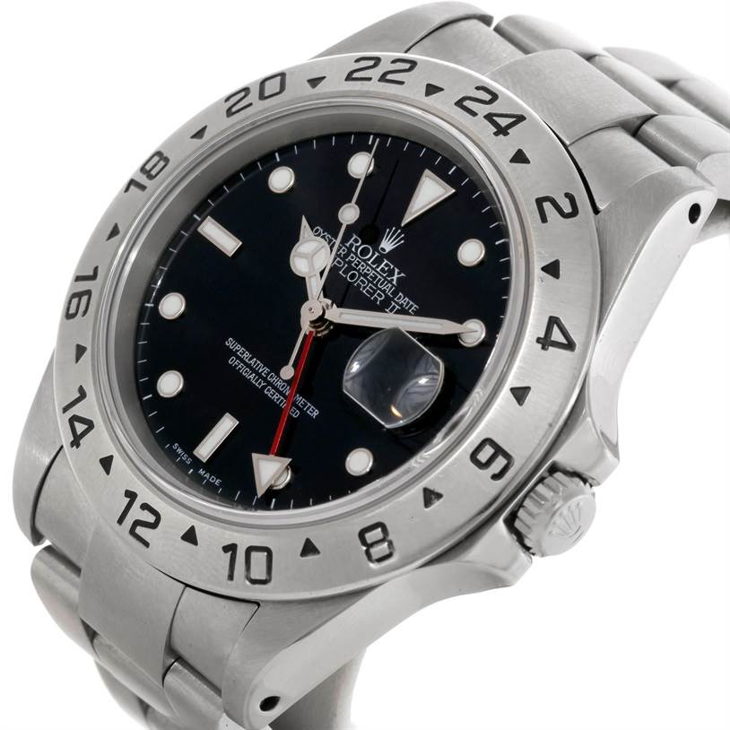 Rolex Explorer II Mens Steel Black Dial Watch 16570 SwissWatchExpo