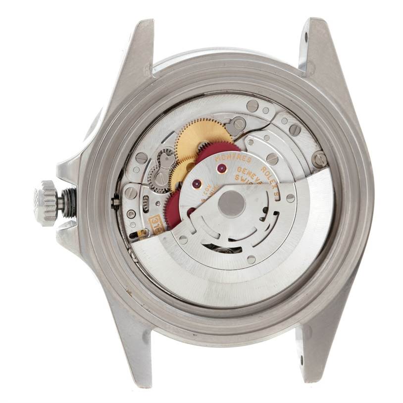 This image shows the inner mechanism and movement of the Rolex Explorer 16570 Men's Stainless Steel White Dial 16570 Men's Stainless Steel White Dial watch from the back angle.