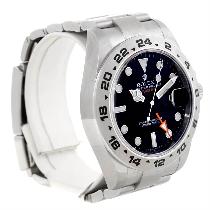 The Rolex Explorer 216570 Men
s Stainless Steel Black Dial 216570 Men
s Stainless Steel Black Dial watch is shown at an angled front view, highlighting the face, bezel, and part of the bracelet.