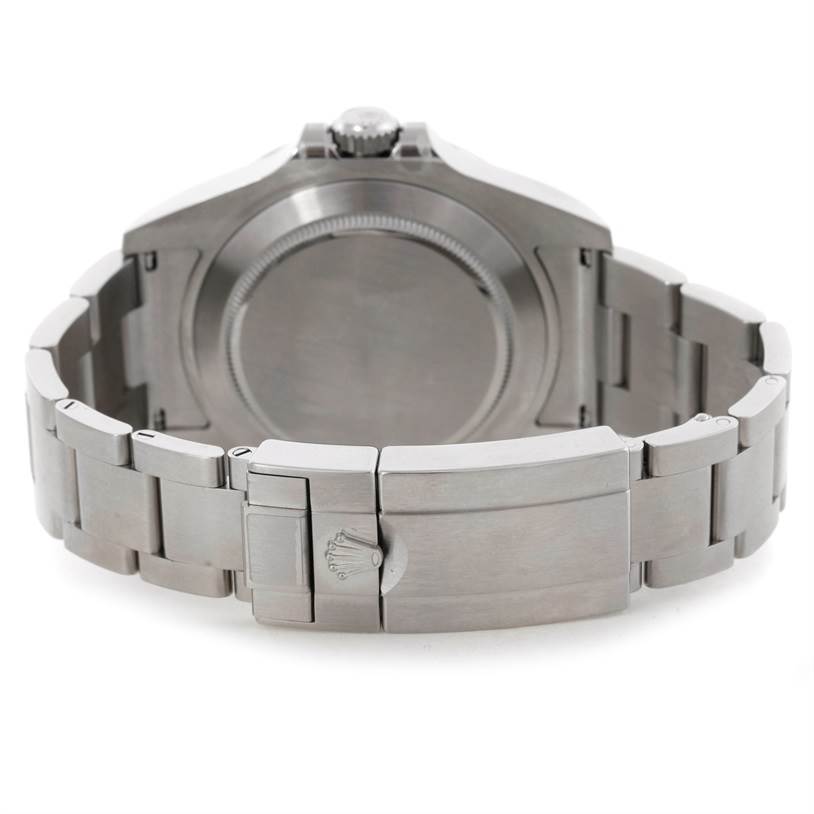 This image shows the back view and the clasp of a Rolex Explorer 216570 Men
s Stainless Steel Black Dial 216570 Men
s Stainless Steel Black Dial model watch.