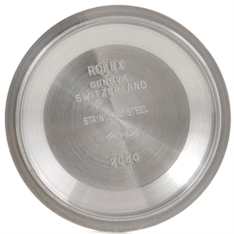 This is the inside view of the case back of a Rolex Explorer 114270 Men's Stainless Steel Black Dial 114270 Men's Stainless Steel Black Dial watch.