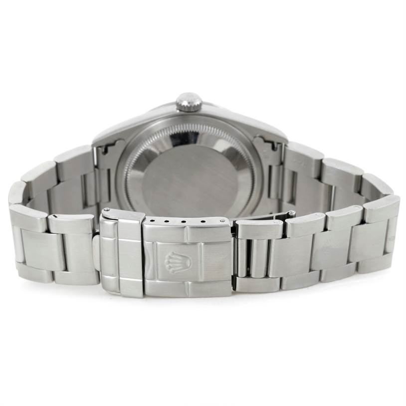 The image shows the back view of a Rolex Explorer 14270 Men's Stainless Steel Black Dial 14270 Men's Stainless Steel Black Dial watch, highlighting the bracelet and clasp.