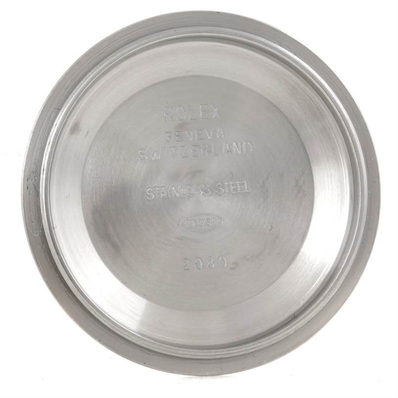 This image shows the inner back case of a Rolex Explorer 114270 Men's Stainless Steel Black Dial 114270 Men's Stainless Steel Black Dial watch, made of stainless steel.