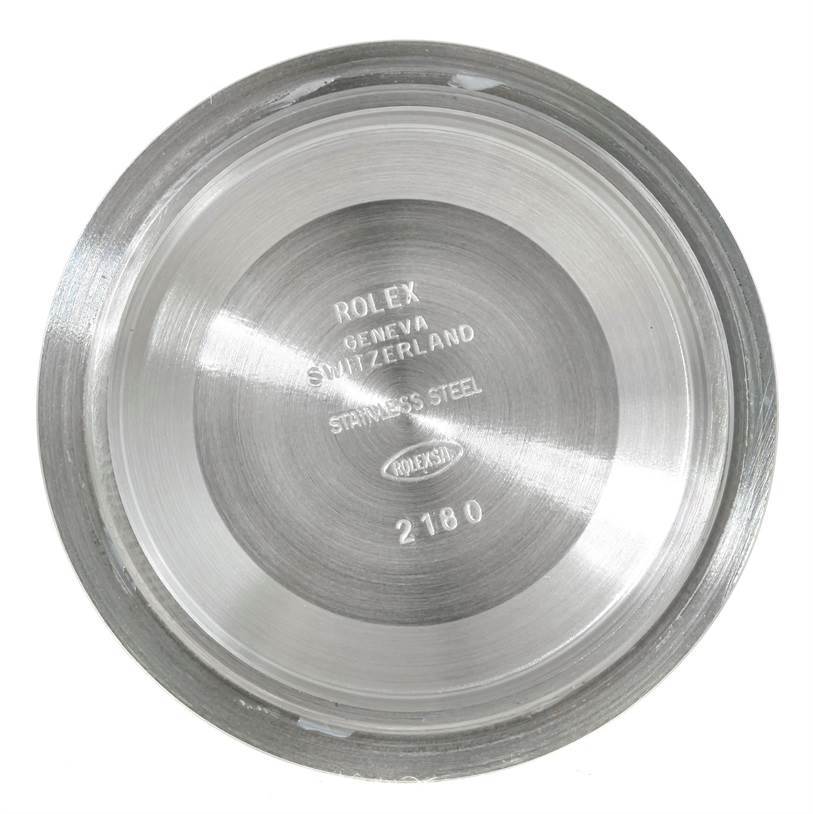 This is the case back of a Rolex Explorer 16570 Men's Stainless Steel Black Dial 16570 Men's Stainless Steel Black Dial model watch, showing the engraved markings and material details.