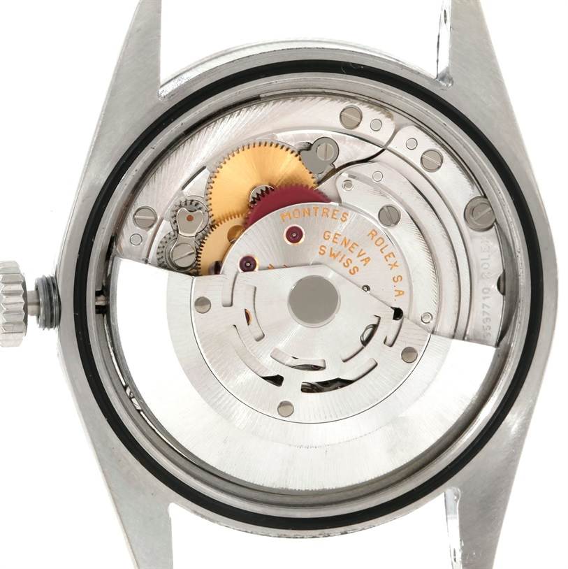 This image shows the back and internal mechanism of the Rolex Explorer 114270 Men's Stainless Steel Black Dial 114270 Men's Stainless Steel Black Dial model watch.