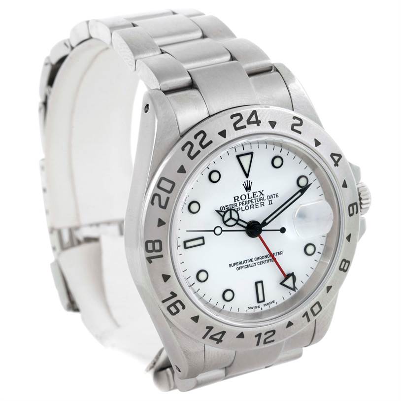 The image shows a Rolex Explorer 16570 Men's Stainless Steel White Dial 16570 Men's Stainless Steel White Dial watch at a slight angled view, displaying its face, bezel, and bracelet.