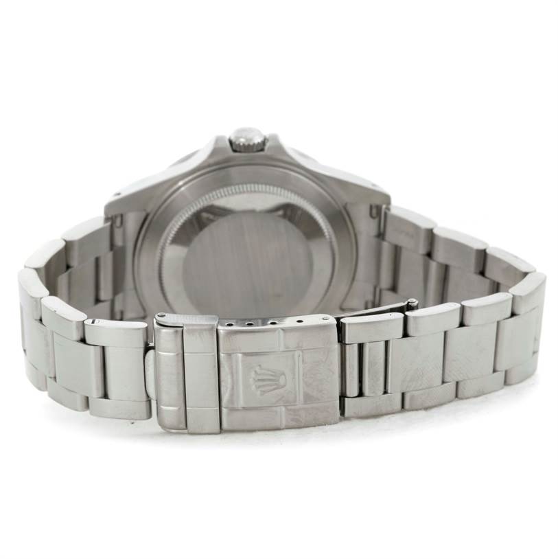 This image shows the backside and bracelet, including the clasp, of the Rolex Explorer 16570 Men's Stainless Steel White Dial 16570 Men's Stainless Steel White Dial watch.