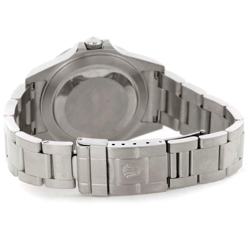 The image shows the back view of the Rolex Explorer 16570 Men's Stainless Steel White Dial 16570 Men's Stainless Steel White Dial watch, highlighting the case back and bracelet with the clasp.