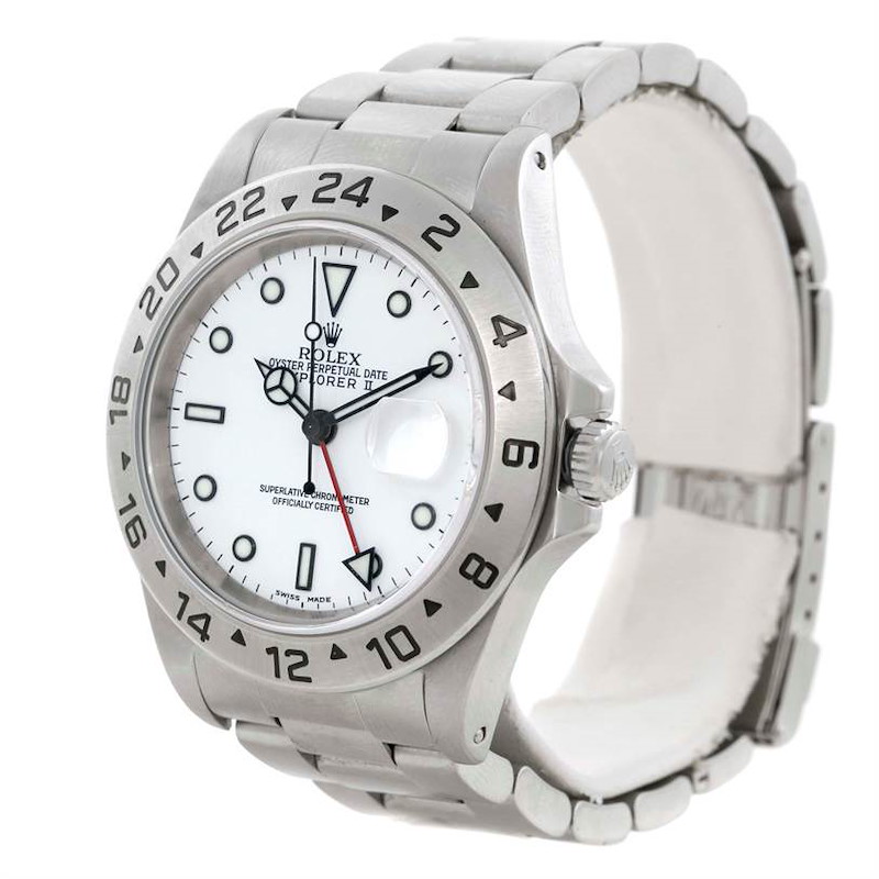 Rolex Explorer II Mens Stainless Steel White Dial Watch 16570 SwissWatchExpo