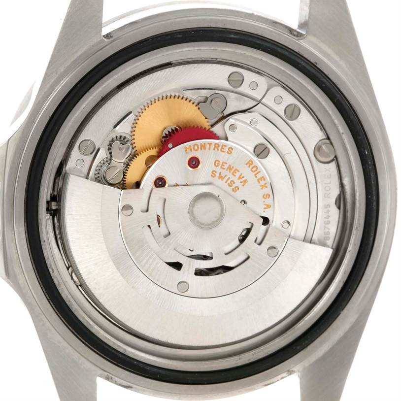 This image shows the internal mechanical movement of a Rolex Explorer 16570 Men's Stainless Steel White Dial 16570 Men's Stainless Steel White Dial watch from the back view.