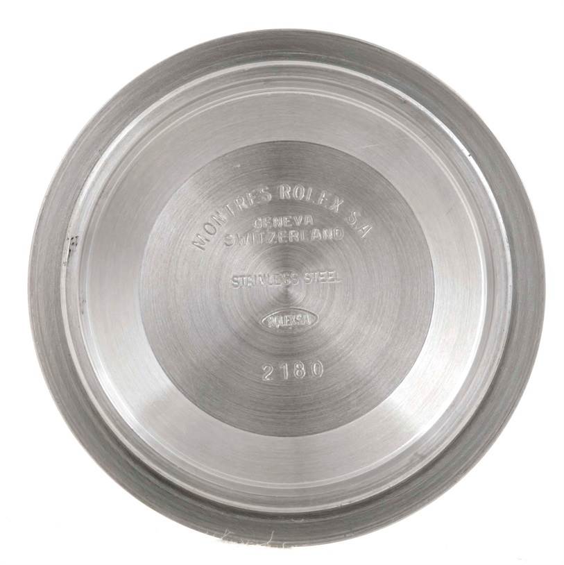 The image shows the inner side of the case back of a Rolex Explorer 16570 Men's Stainless Steel White Dial 16570 Men's Stainless Steel White Dial watch.