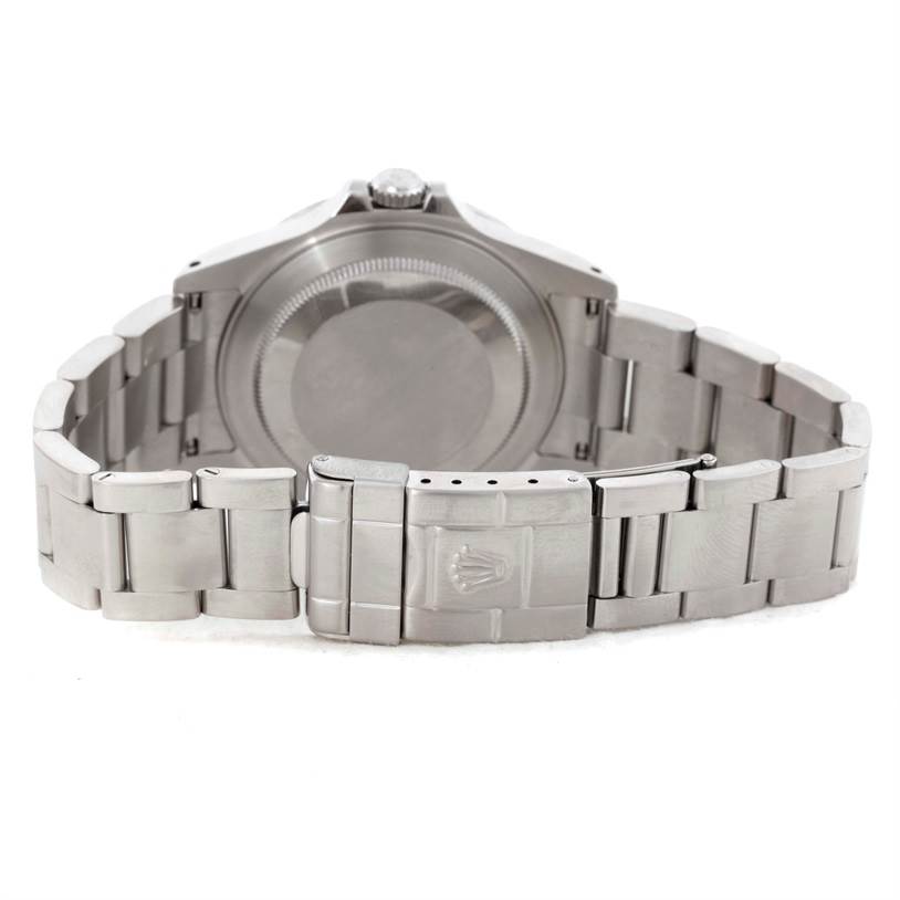 The image shows the back case and bracelet clasp of a Rolex Explorer 16570 Men's Stainless Steel White Dial 16570 Men's Stainless Steel White Dial model watch from a rear angle.