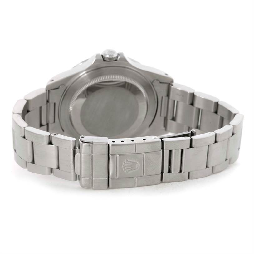 This image shows the back case and bracelet of a Rolex Explorer 16570 Men's Stainless Steel White Dial 16570 Men's Stainless Steel White Dial watch from a rear angle.