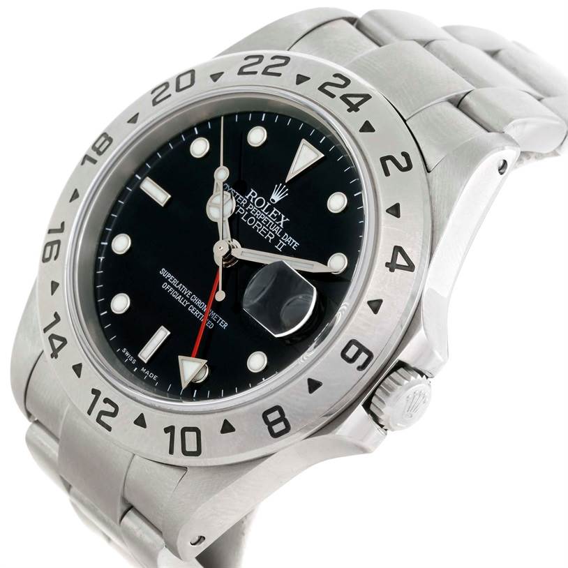 The image shows a Rolex Explorer 16570 Men's Stainless Steel Black Dial 16570 Men's Stainless Steel Black Dial watch angled from the front-left, highlighting the bezel, dial, hands, and part of the bracelet.