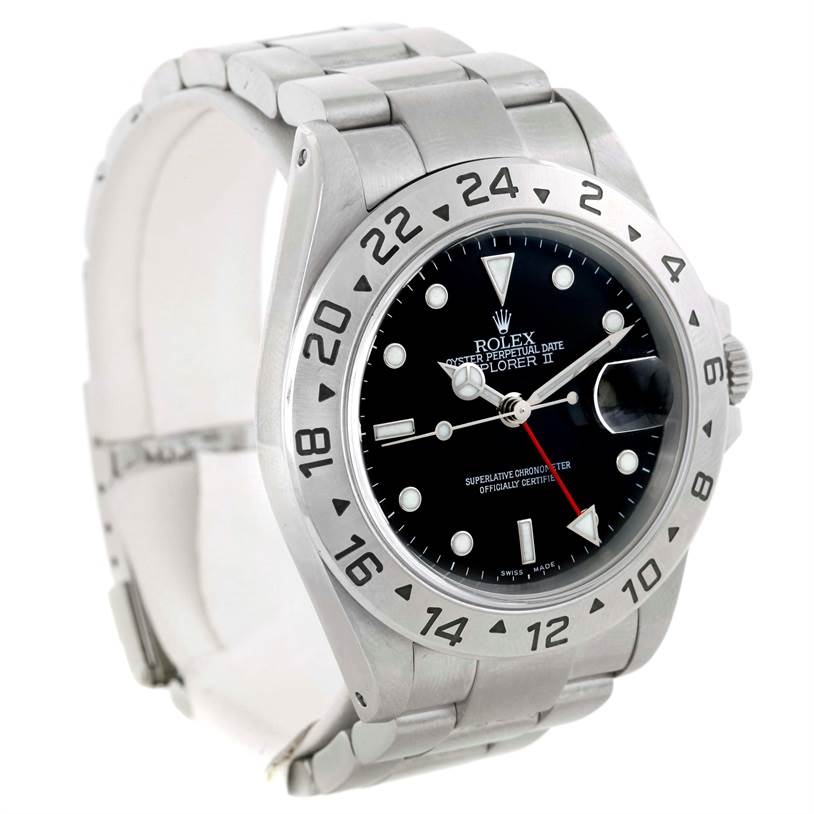 This image shows a Rolex Explorer 16570 Men's Stainless Steel Black Dial 16570 Men's Stainless Steel Black Dial watch from a front-left angle, displaying the dial, bezel, and part of the steel bracelet.